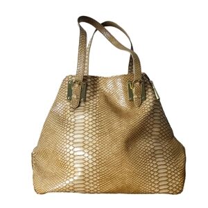 STEVEN by Steve Madden Faux Snakeskin Zip Side Front Buckle Detail Large Tote